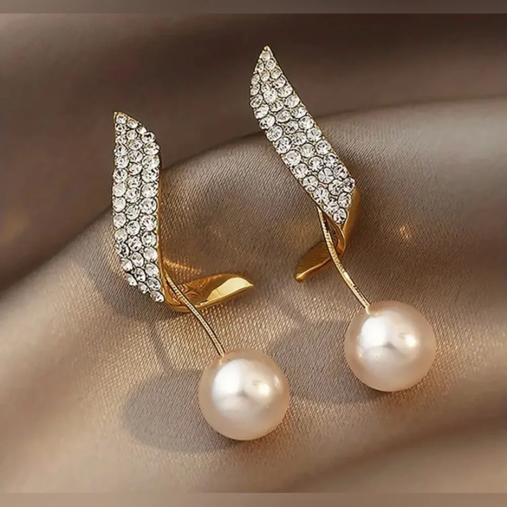Pearl Crystal Stud Dangle Drop Earrings